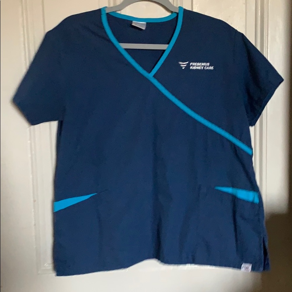 Fresenius Scrub Top-mock tunic style-navy/teal-med